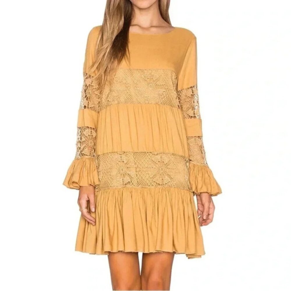 Revolve Tularosa Berkley Mini Dress Ruffle Long Sleeve Saffron Yellow Size XS
